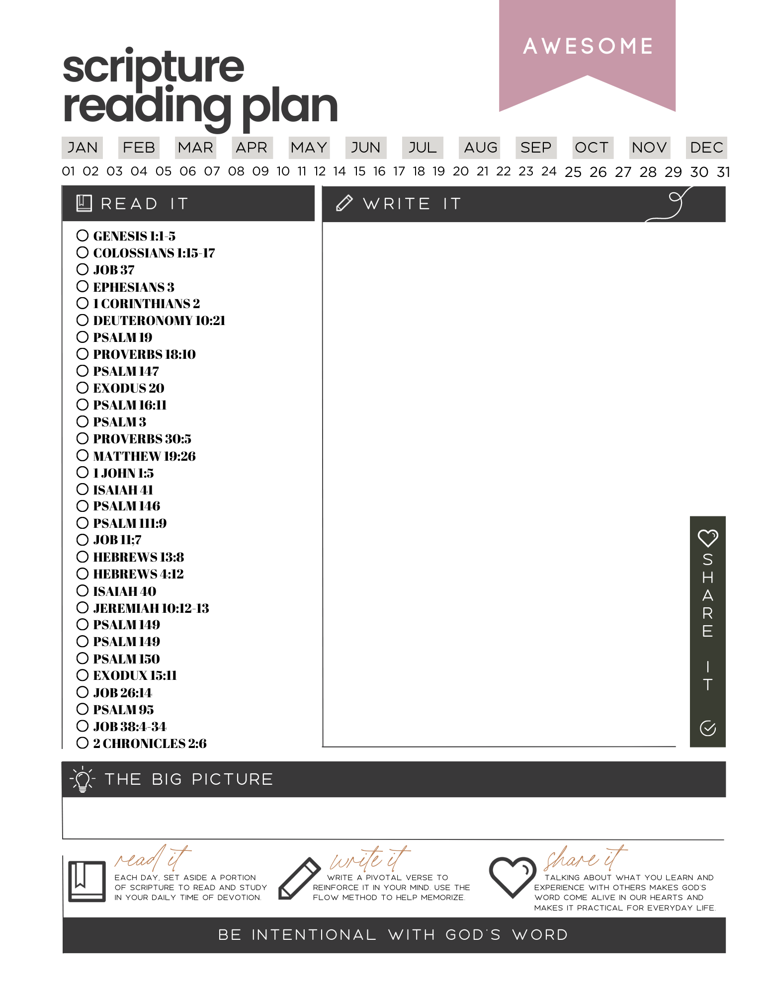 31 Day Proverbs Reading Plan Template 1 Word Warrior